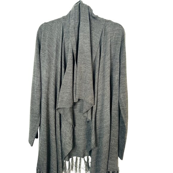 Vintage Suzie Gray Large Fringe Cardigan Sweater Open Front - Picture 10 of 10